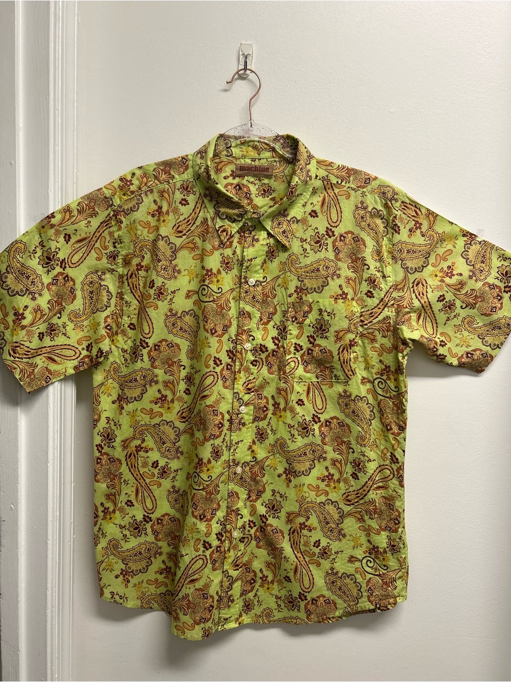 Machine vintage Y2K 90’s Short-Sleeve Paisley Button-Up Shirt - Lime Green